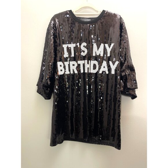 Black Sequin "Its My Birthday" Dress By Jainmy Martinez - Picture 1 of 6